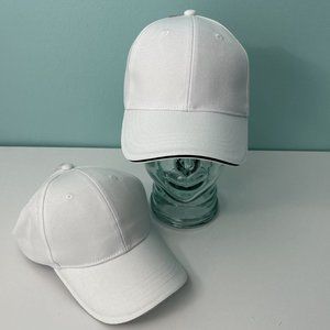 Two Plain White Baseball Caps Hats Solid Cotton Hats Adjustable Brand New